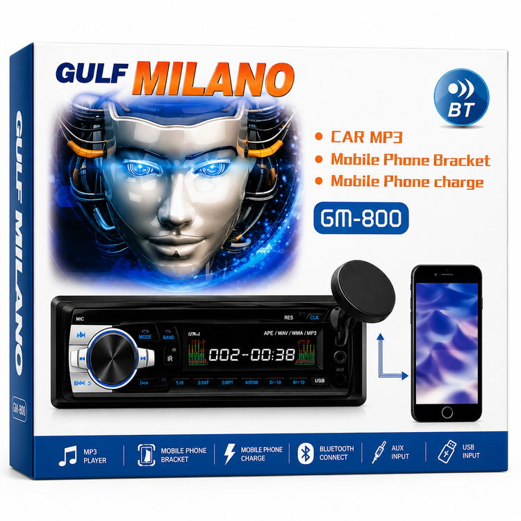 پخش خودرو آیسی بزرگ برند گولف میلانو طرح پایونیر مدل GM-800 با جاموبایلی